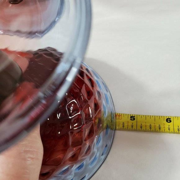 2 Handblown Diamond Optic Blue Red Champagne Coupes quilted footed sherbet - Picture 12 of 12